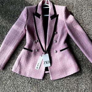 Women Zara Pink Tweed Blazer New With Tag